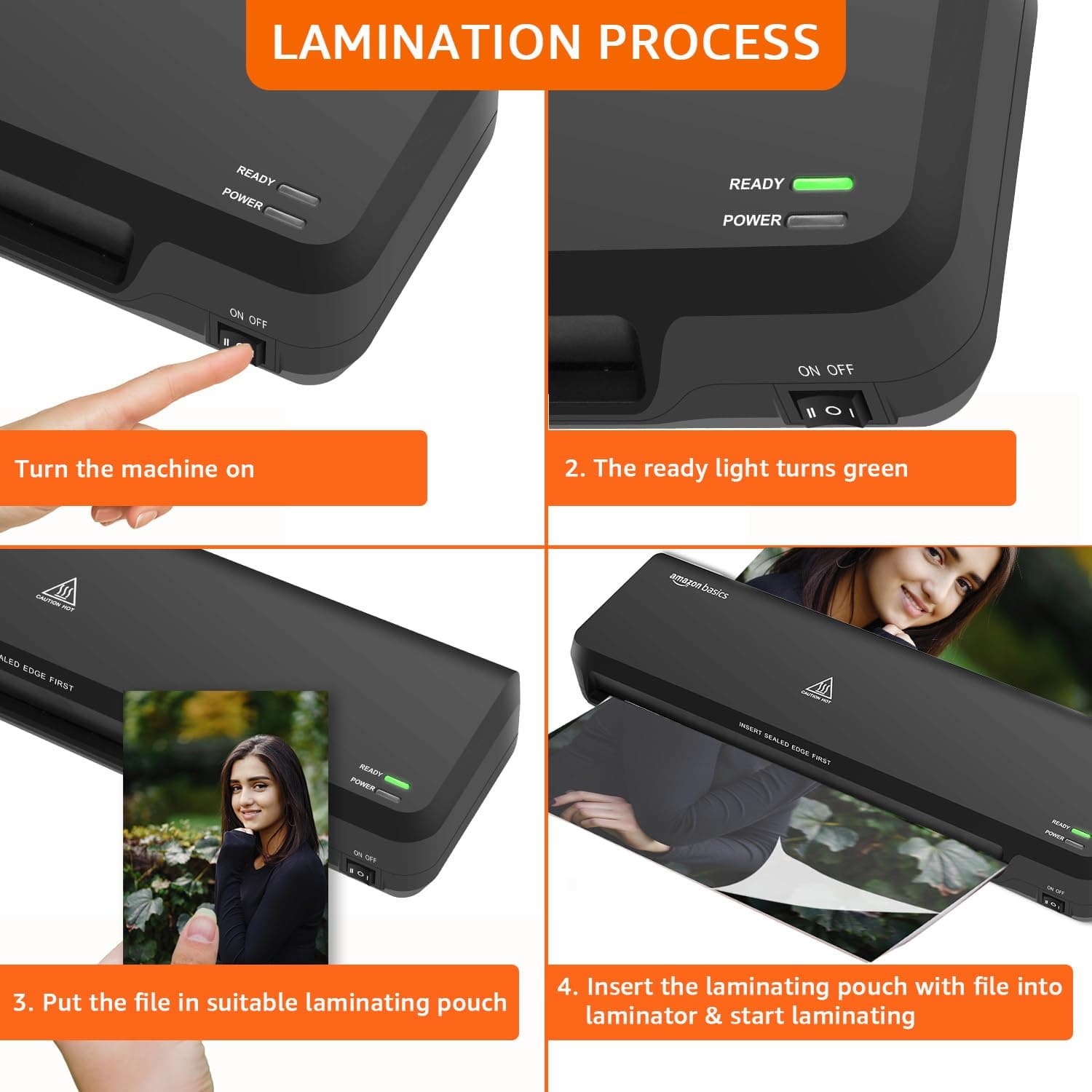 Amazon Basics Hot A4 Thermal Laminating Machine/Laminator A401 | Quick 5-Min Warm-Up | Push Button Pause | Durable Thermostats (100 Cycles) | 26.72 cm/min Speed | for Photos, IDs, Documents (Black) - Image 8
