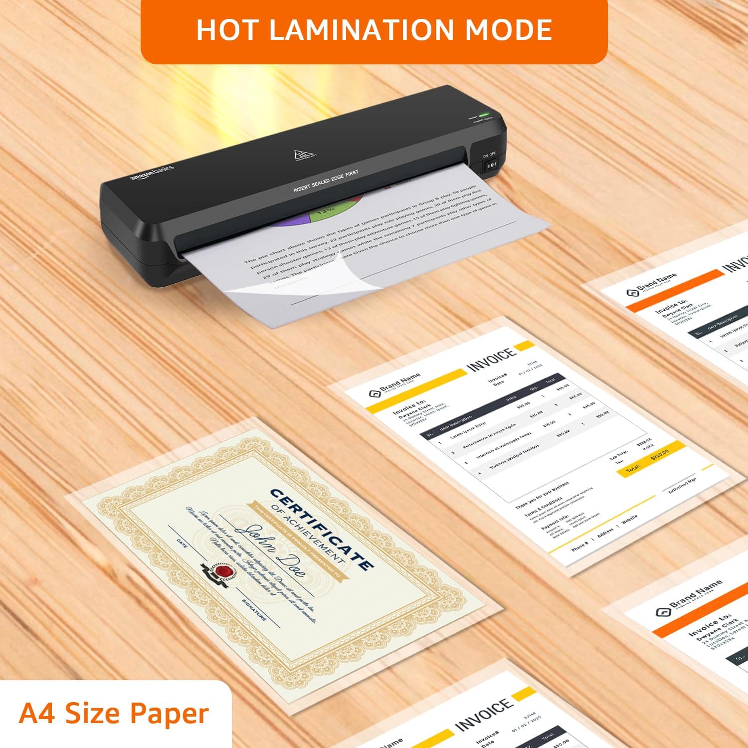 Amazon Basics Hot A4 Thermal Laminating Machine/Laminator A401 | Quick 5-Min Warm-Up | Push Button Pause | Durable Thermostats (100 Cycles) | 26.72 cm/min Speed | for Photos, IDs, Documents (Black) - Image 2