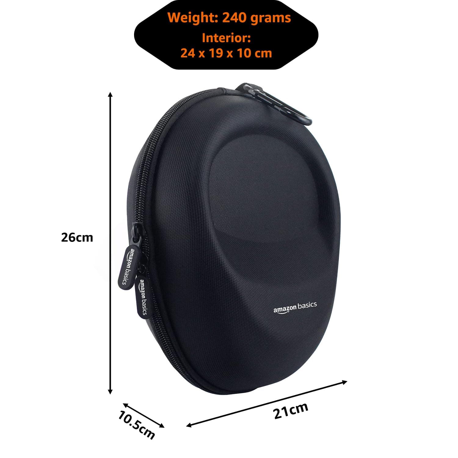Amazon Basics Hard Shell EVA Headphone Carrying Case for Universal Oversized Over-Ear Headset, Shockproof, Water Repellent, Anti-Pressure Portable Protective Pouch/Storage Bag, Black - Image 8