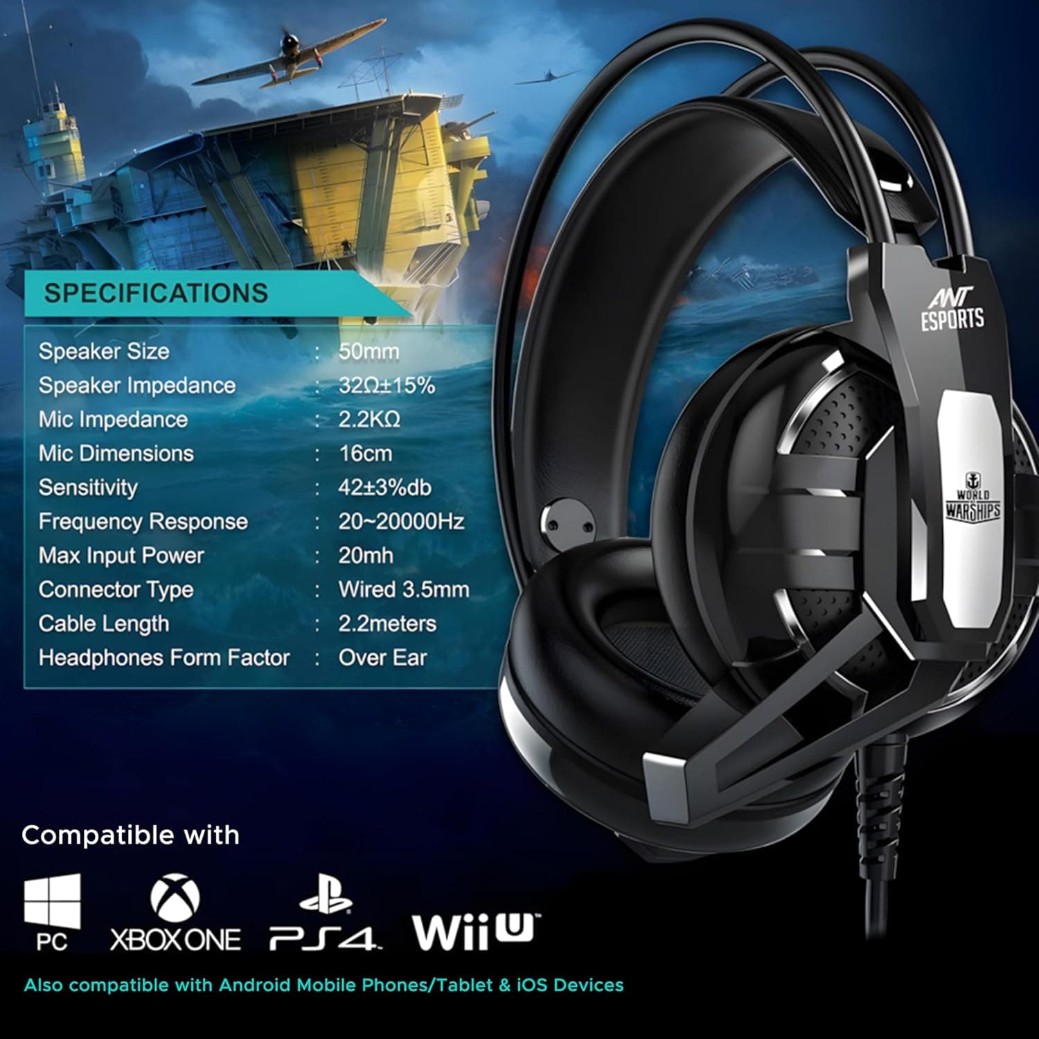Ant Esports H520W Smartchoice Gaming Headset with Mic, Wired 3.5mm Over-Ear, 50mm Bass Drivers, Noise Isolating, Lightweight Comfort, Multi-Platform (PC/PS4/Xbox/Switch/Mobile), Black - Image 3