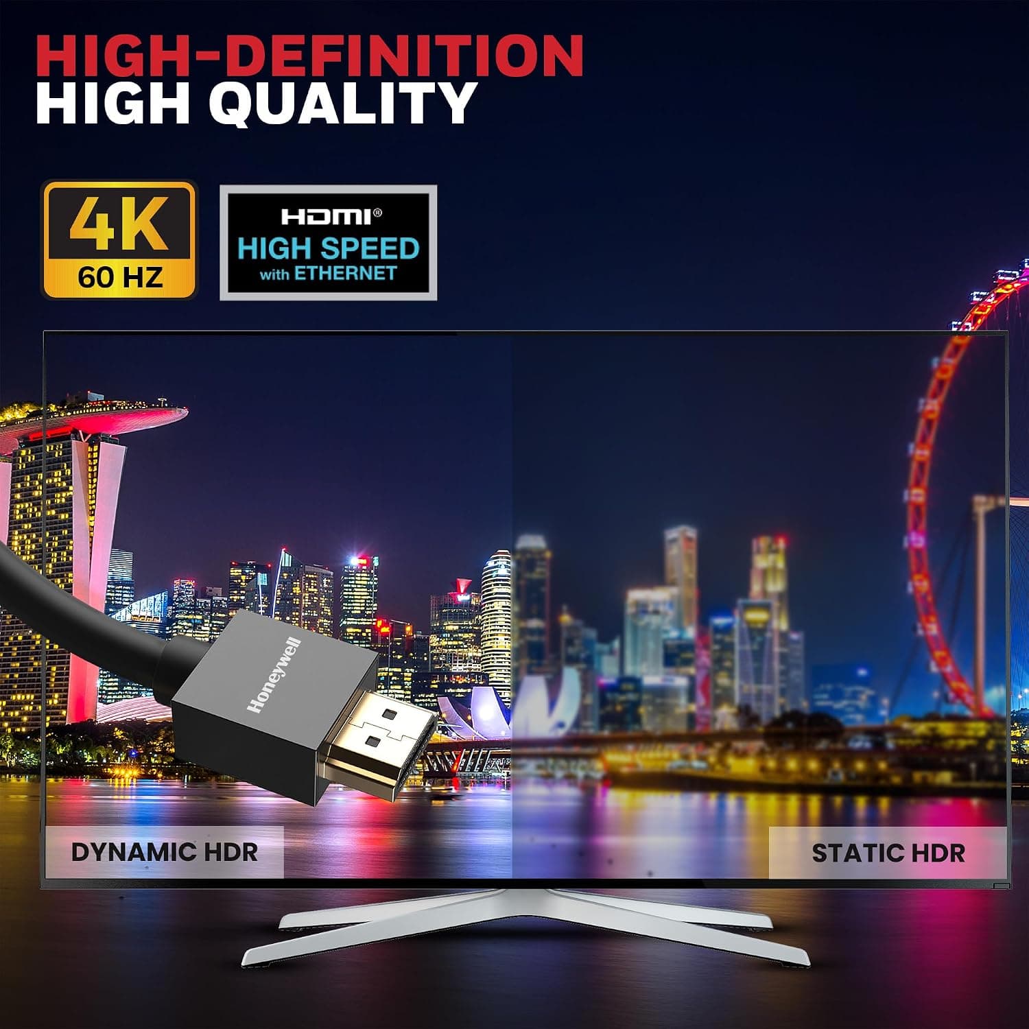 Honeywell HDMI Cable v2.0 with Ethernet, 3D/4K@60Hz Ultra HD Resolution, 2 Mtr, 18 GBPS Transmission Speed, High-Speed, Compatible with all HDMI Devices Laptop Desktop TV Set-top Box Gaming Console 2 Meter 2.0 HDMI to HDMI - Image 5